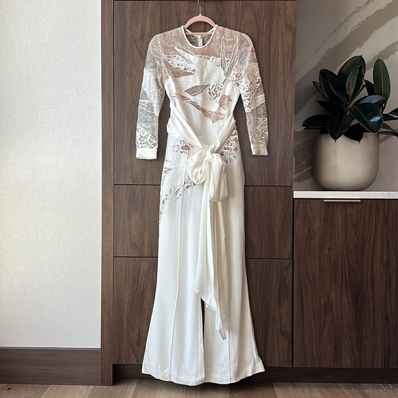 Elie Saab white lace bridal jumpsuit 36